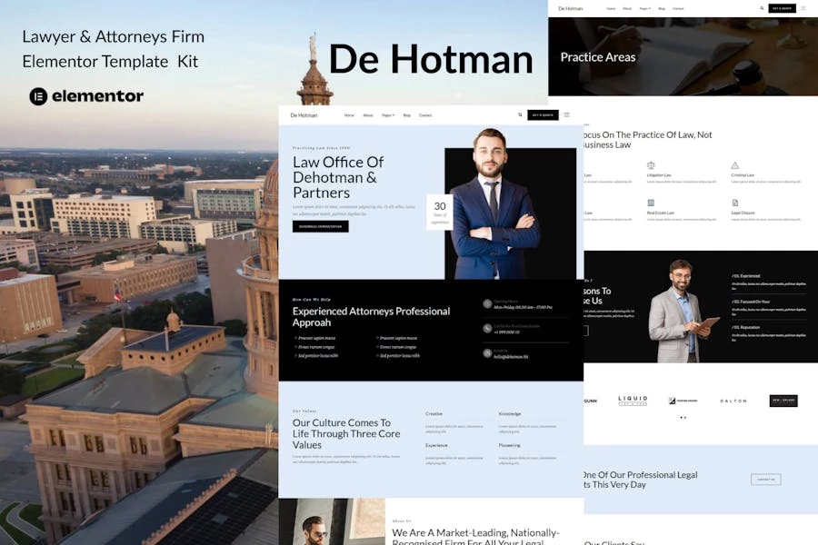 DeHotman - Kit de plantillas Elementor para abogados y firmas de abogados