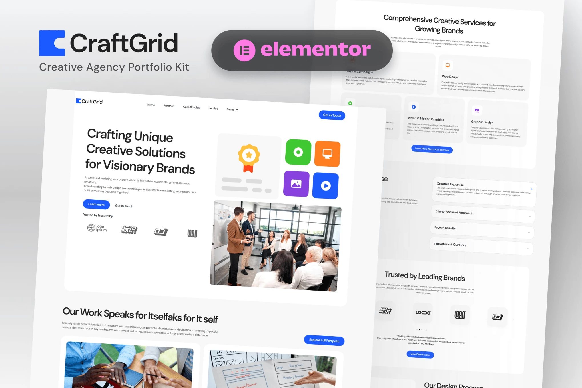 CraftGrid - Kit de Plantillas Elementor para Porfolios de Agencias Creativas