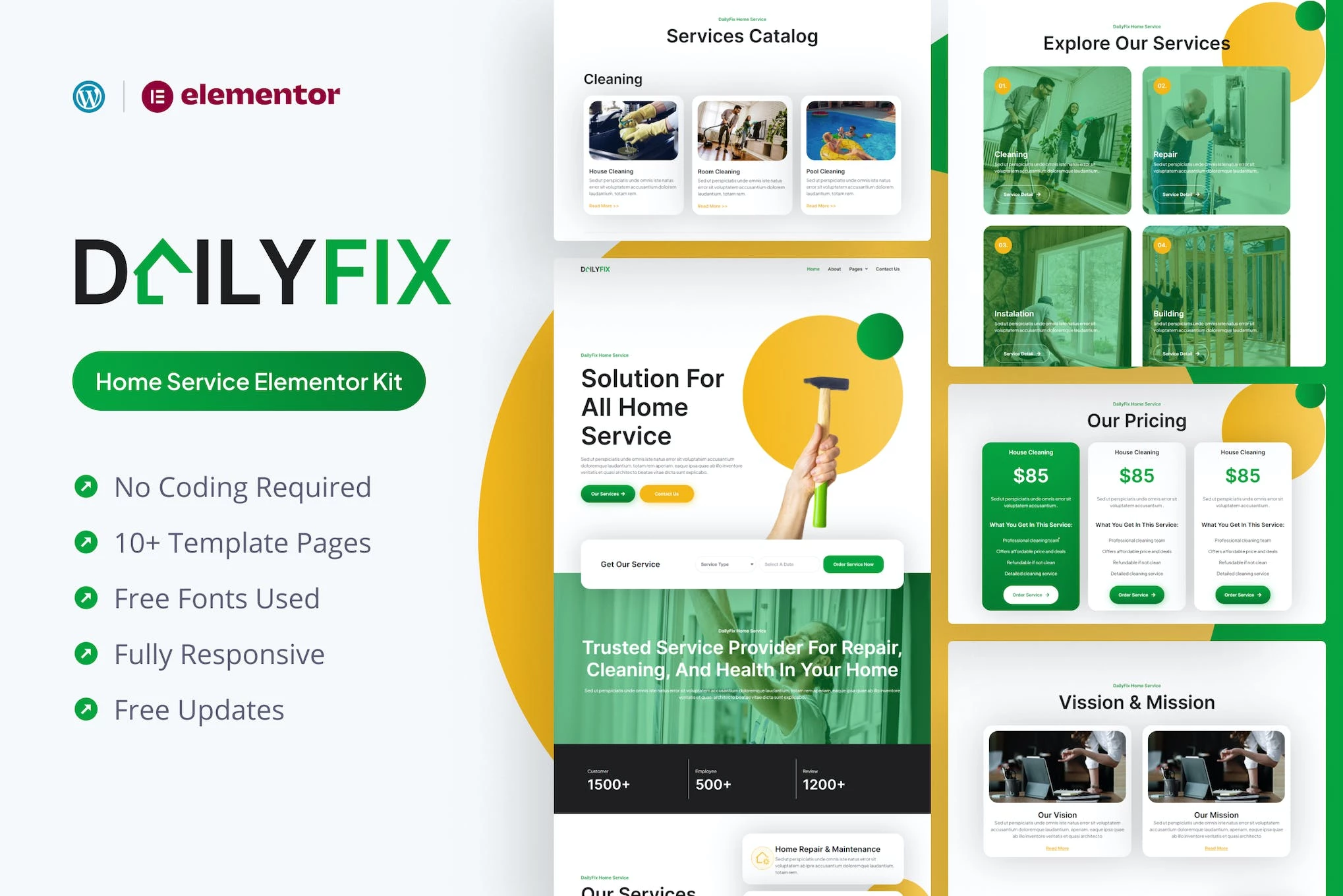 Dailyfix - Kit de plantillas Elementor para el servicio doméstico