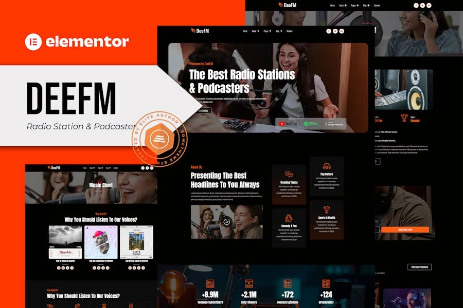 DeeFM - Template Kit Elementor Pro para estaciones de radio y podcasts