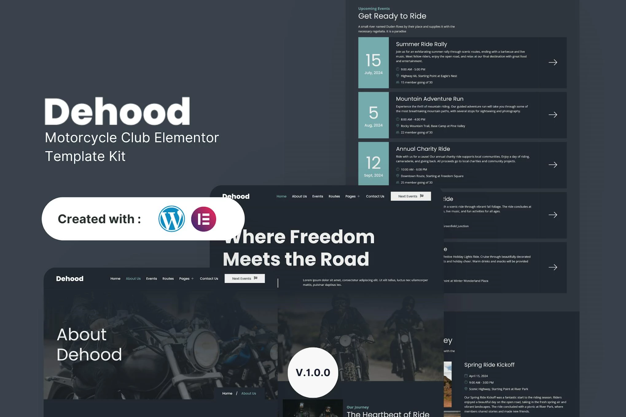 Dehood - Kit de plantillas Elementor para Motorcycle Club