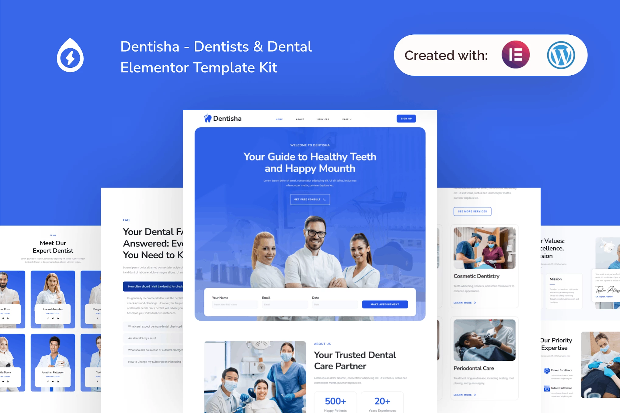Dentisha - Kit de plantillas Elementor para dentistas y odontología