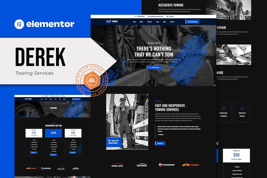 Derek - Template Kit Elementor Pro para servicios de remolque