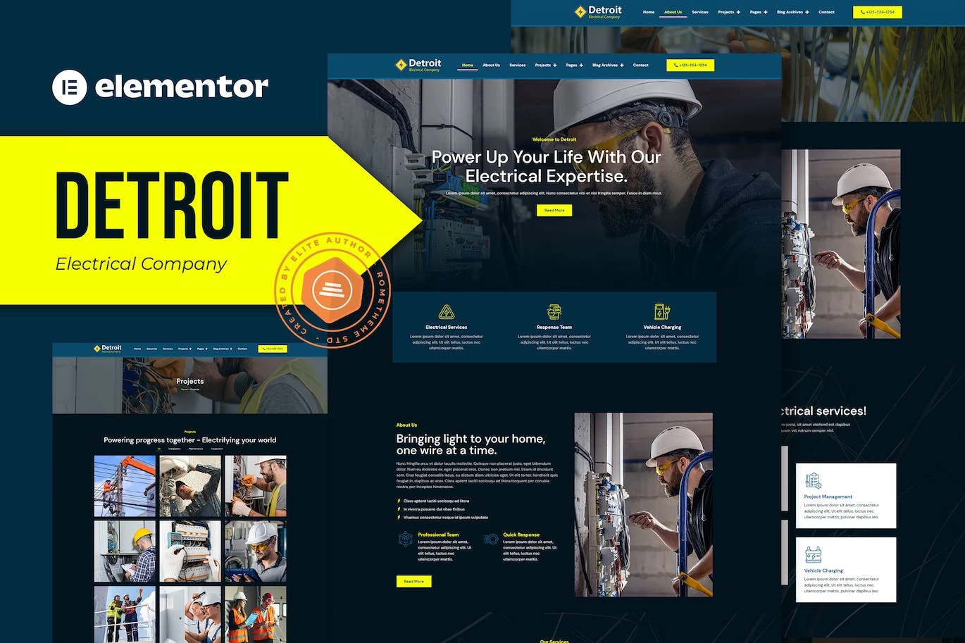 Detroit - Template Kit Elementro Pro para Electrical Company