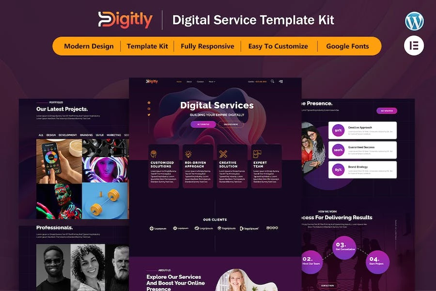 Digitly - Template Kit Elementor para Agencia de servicios digitales