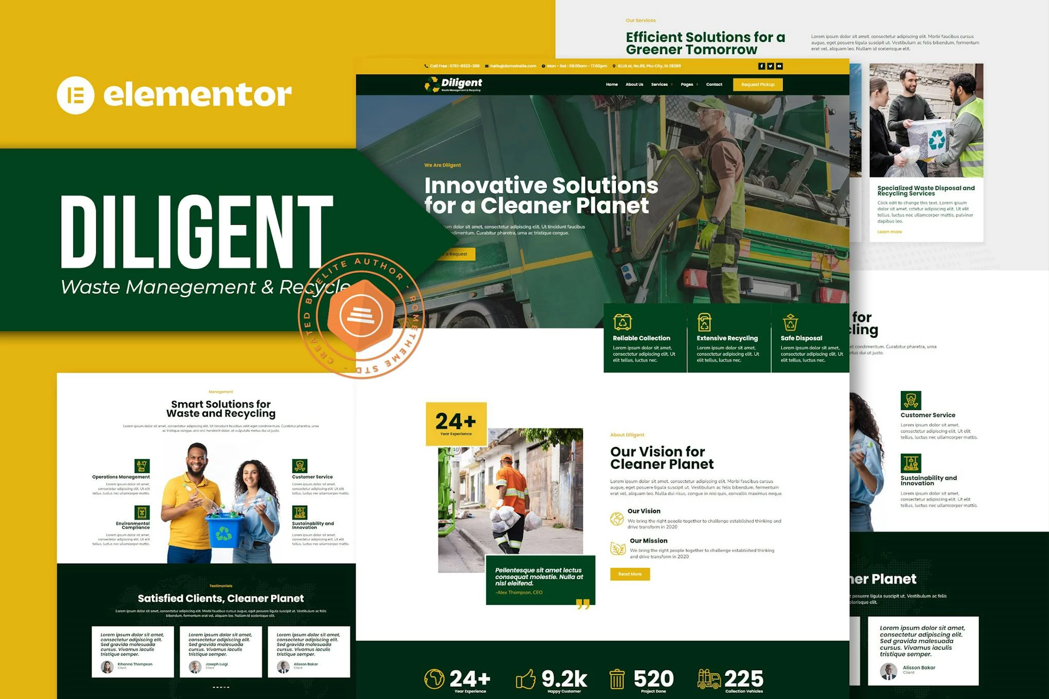 Diligent - Kit de plantillas Elementor para una empresa de gestión de residuos y reciclaje