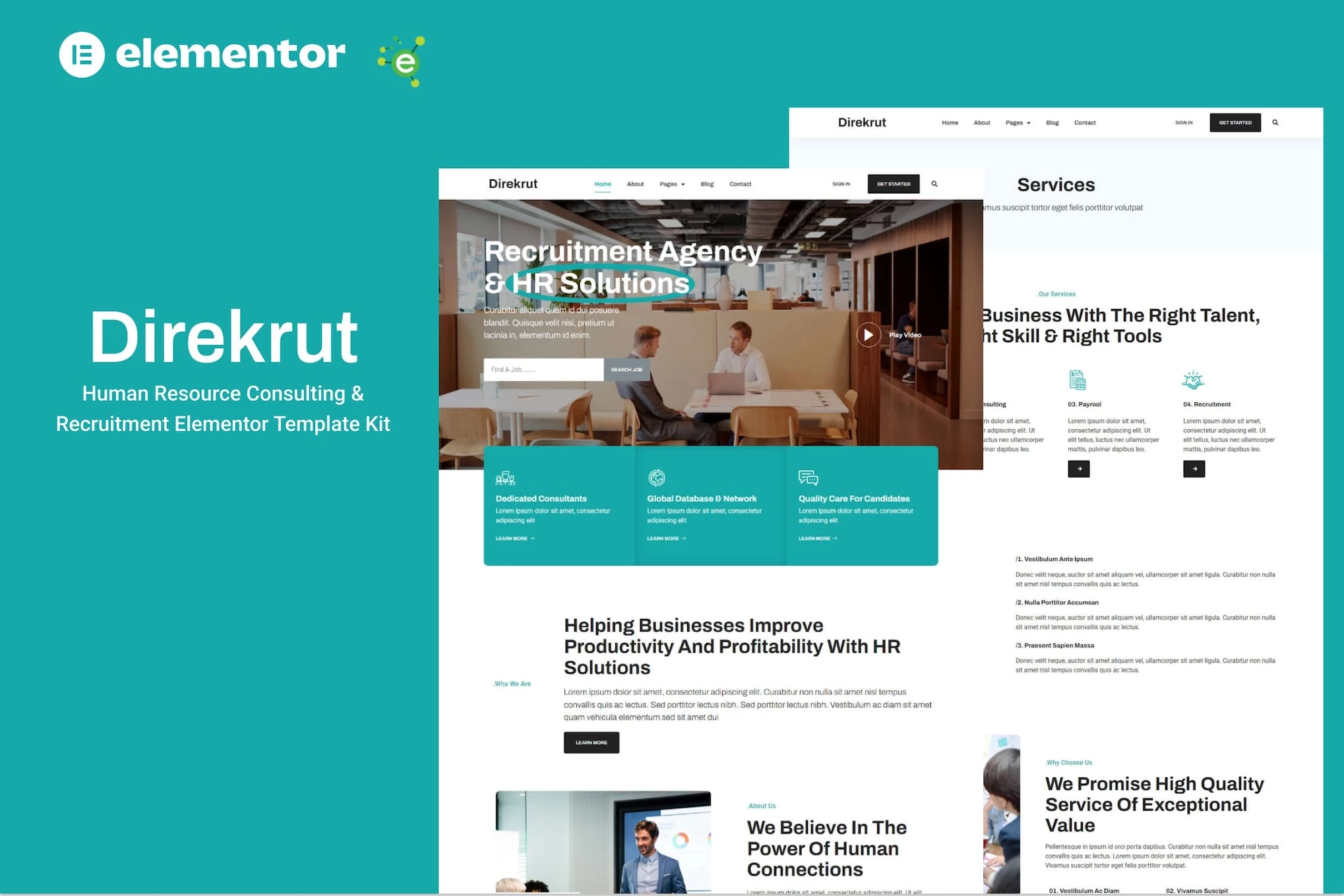 Direkrut - Template Kit Elementor de Consultoría de Recursos Humanos y Reclutamiento