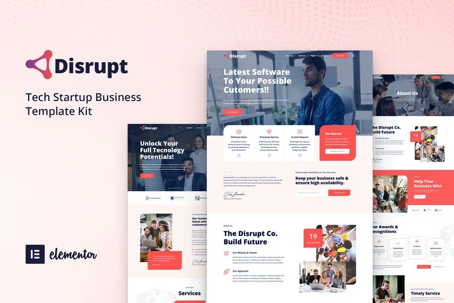 Disrupt - Template Kit Elementor de empresas emergentes de tecnología