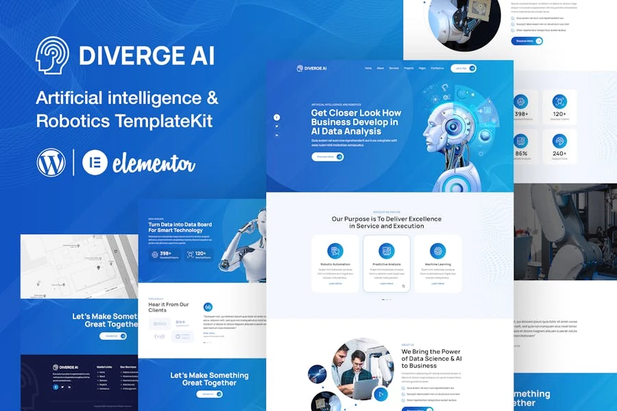 Diverge AI | Template Kit Elementor de robótica