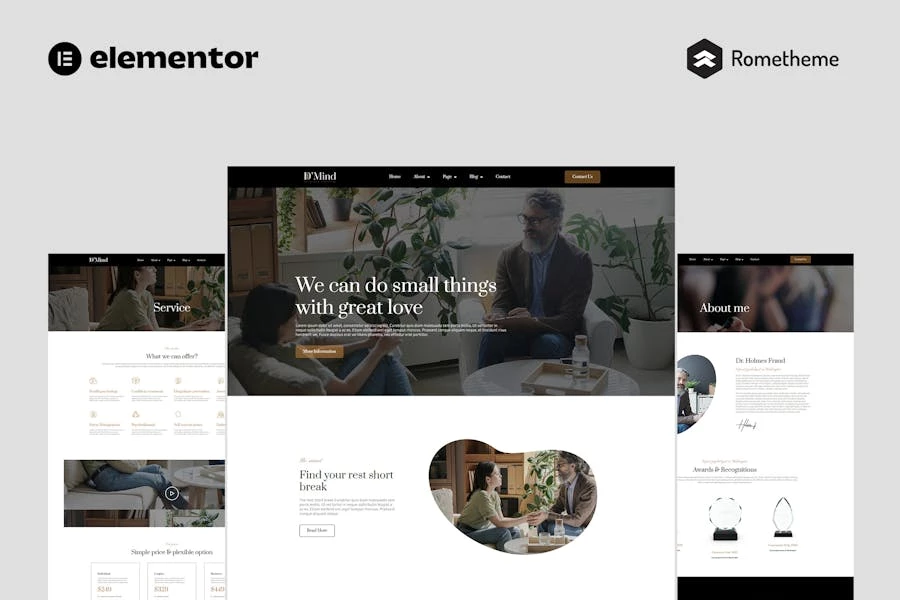 D'Mind - Template Kit de sitio completo de psicología y asesoramiento Elementor Pro