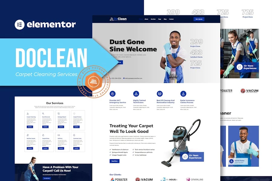 Doclean - Template Kit Elementor para servicios de limpieza de alfombras