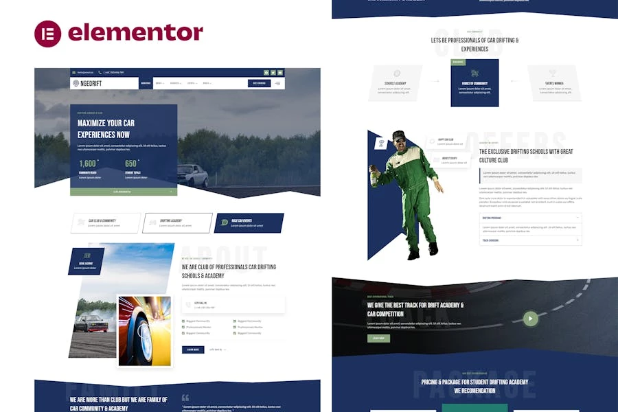 Template Kit Elementor para Drifting School Academy & Car Club