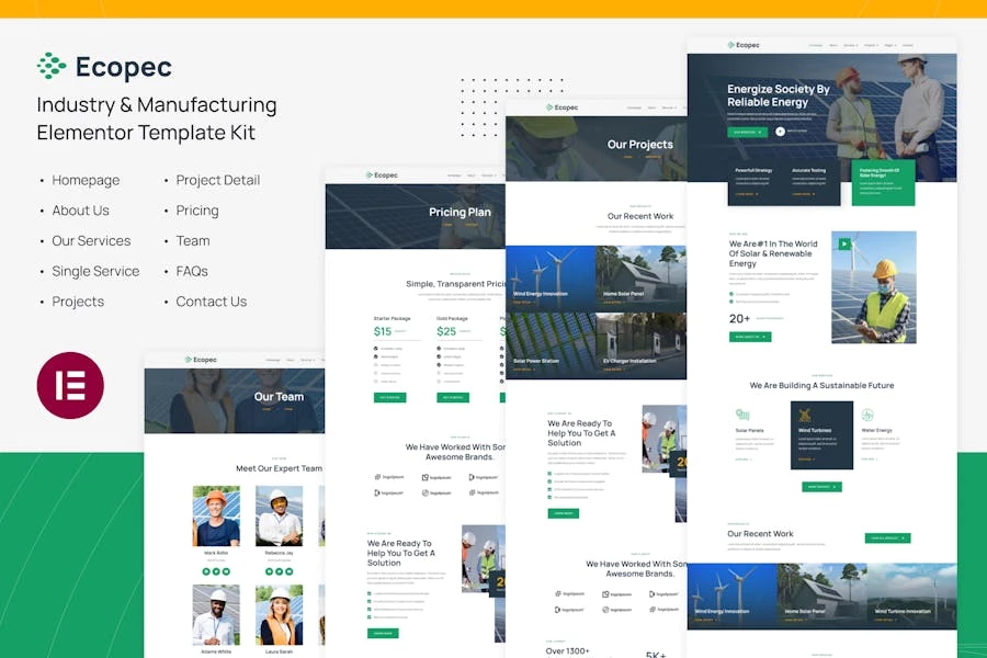 Ecopec | Kit de plantillas Elementor de energía solar y renovable