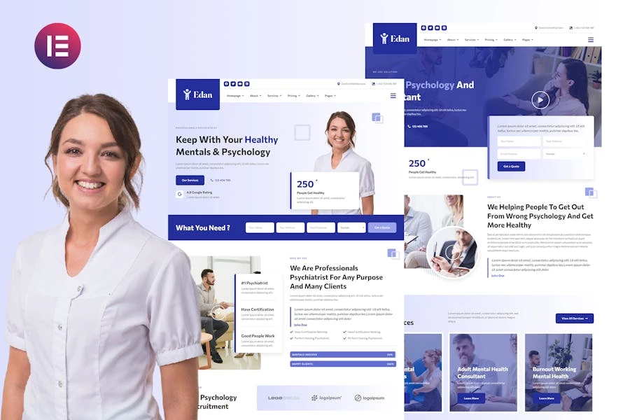 Edan - Template Kit Elementor de psicología humana y consultor
