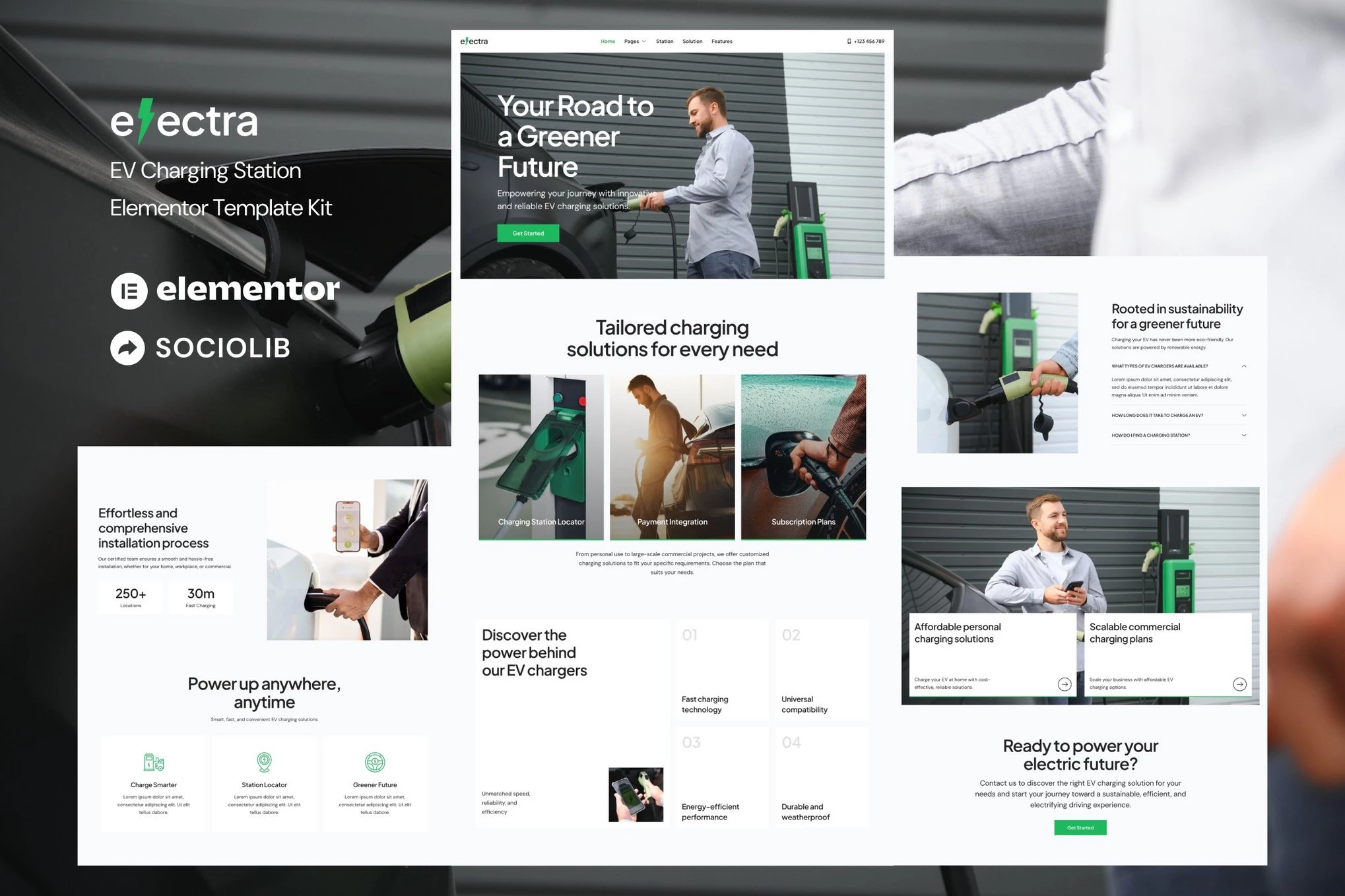 Electra - Kit de plantillas Elementor para estaciones de carga para vehículos eléctricos