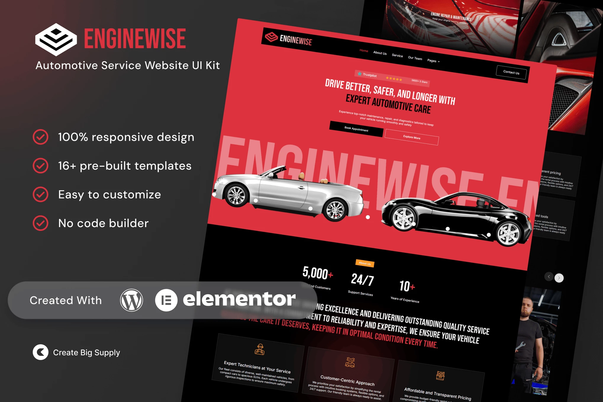EngineWise - Kit de plantillas Elementor para servicios automotrices