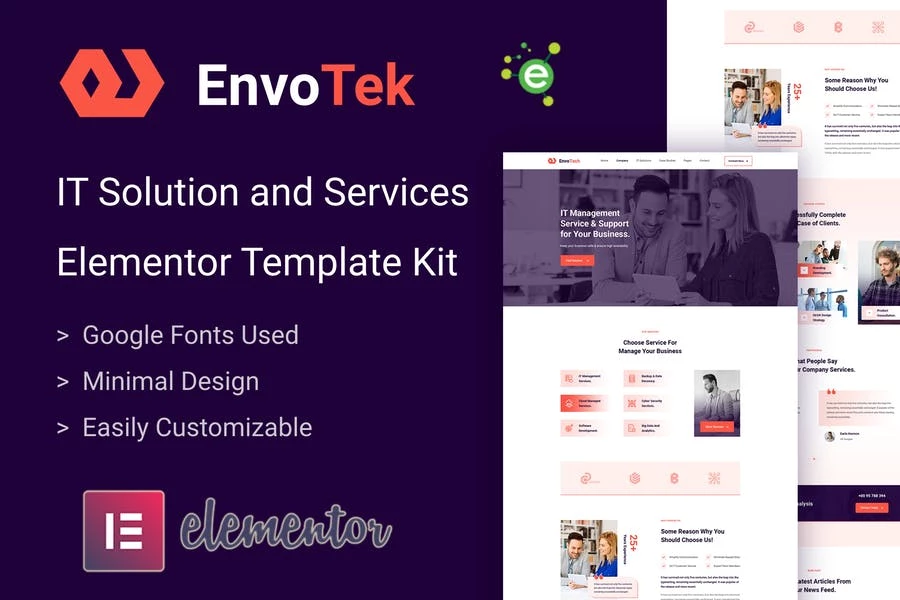 EnvoTek - Template Kit Elementor para soluciones y servicios de TI