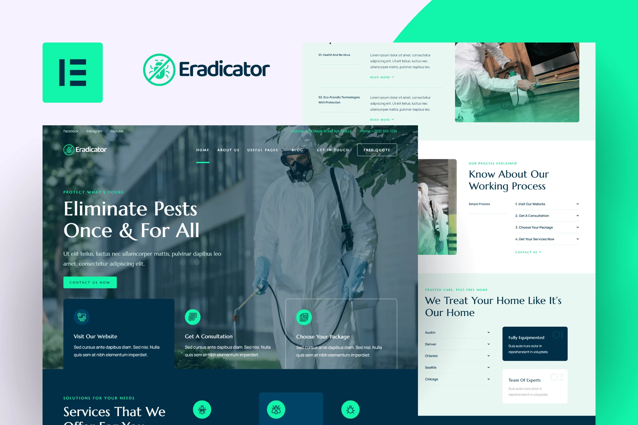 Eradicator - Kit de plantillas Elementor Pro para servicios de control de plagas