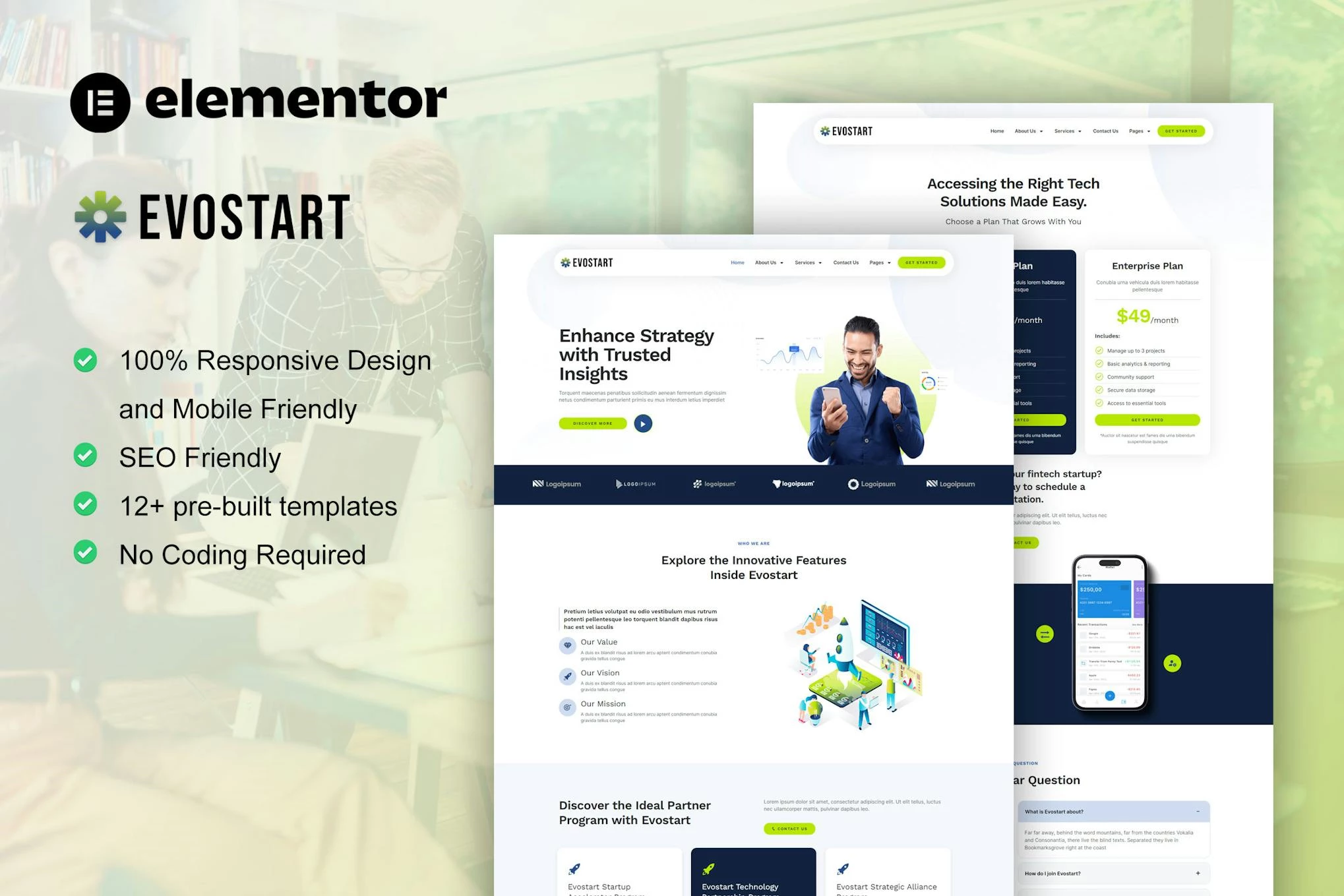 Evostart - Kit de plantillas Elementor Pro para empresas emergentes de tecnología