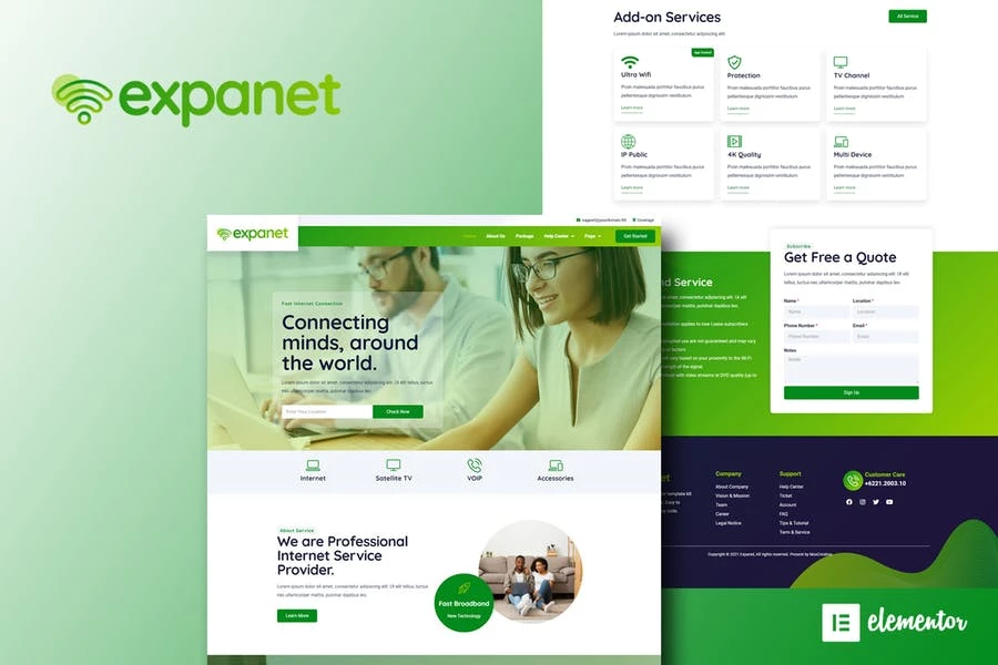 Expanet - Kit de plantillas Elementor para servicios de banda ancha e Internet