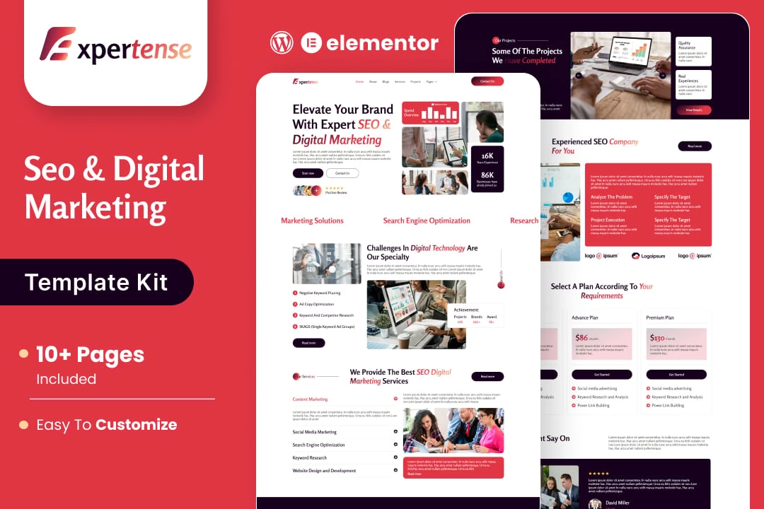 Expertense - Kit de plantillas Elementor para agencias digitales y SEO