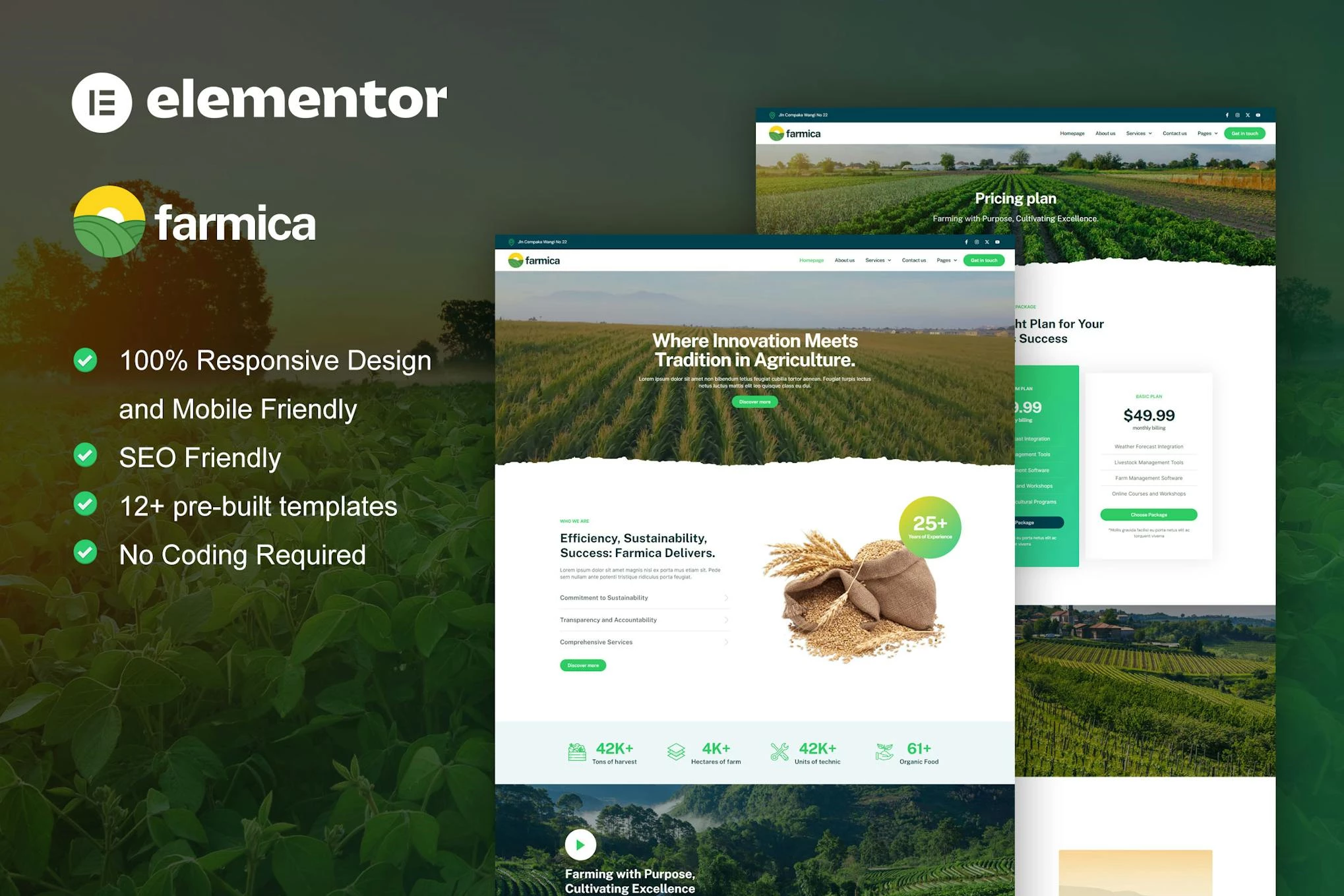 Farmica - Kit de plantillas Elementor Pro para agricultura y agricultura orgánica
