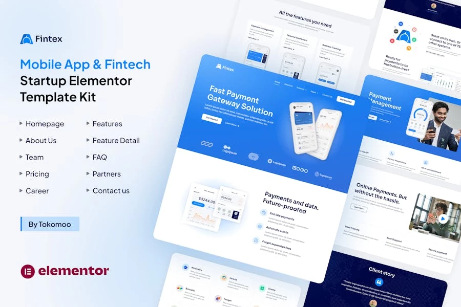 Fintex - Template Kit Elementor Aplicación móviles y empresas emergentes de tecnología financiera