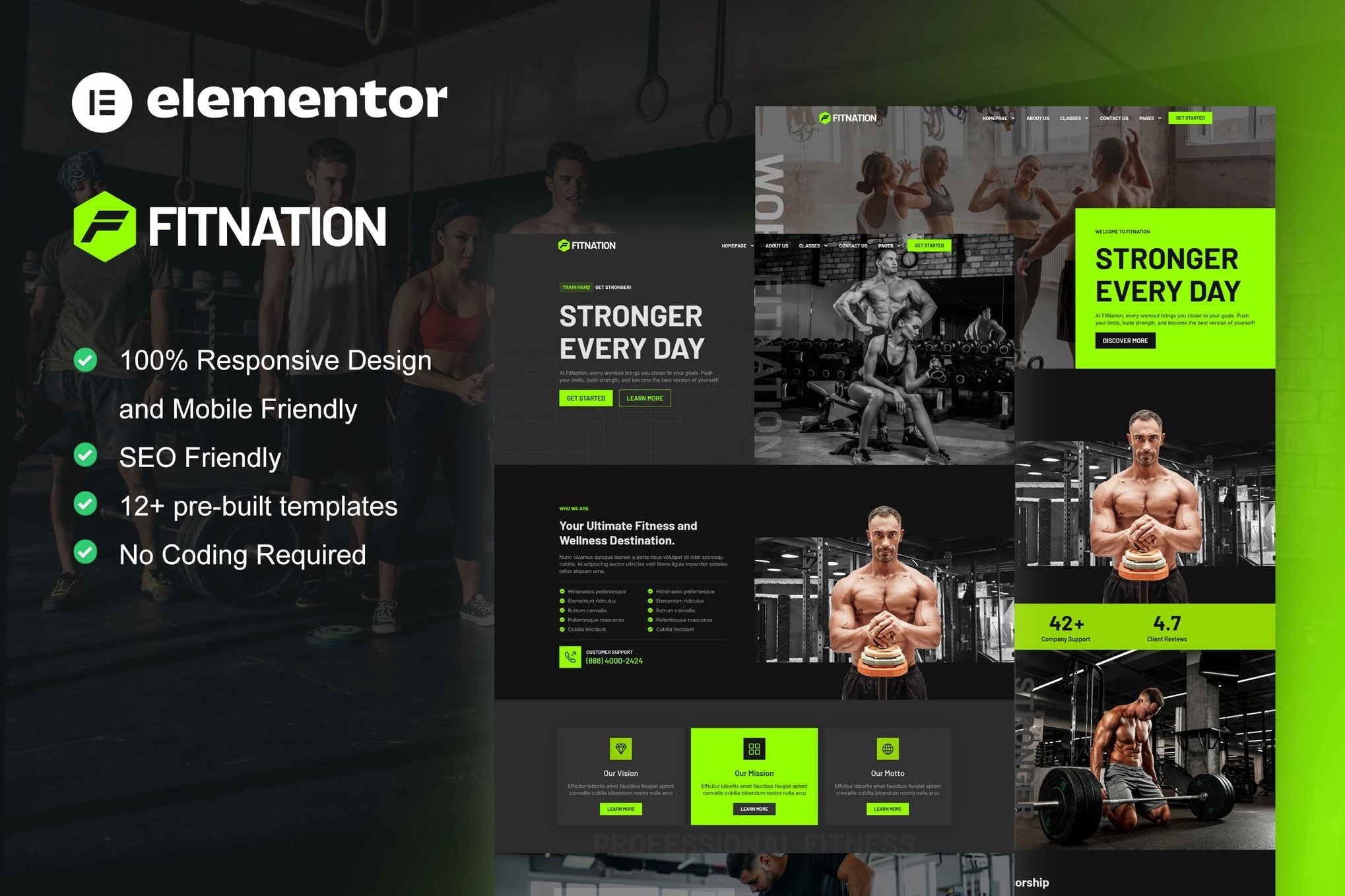 FitNation - Kit de plantillas Elementor para gimnasio y acondicionamiento físico