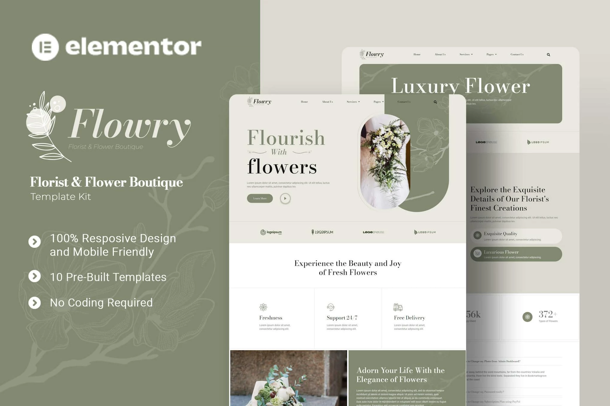 Flowry - Kit de plantillas Elementor para floristería y floristería