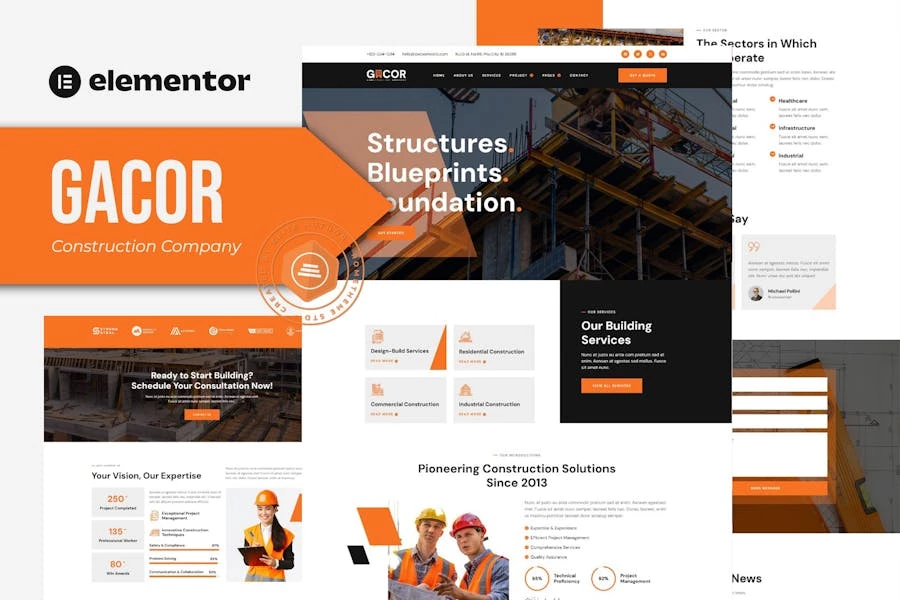 Gacor - Kit de plantillas Elementor para empresas de construcción