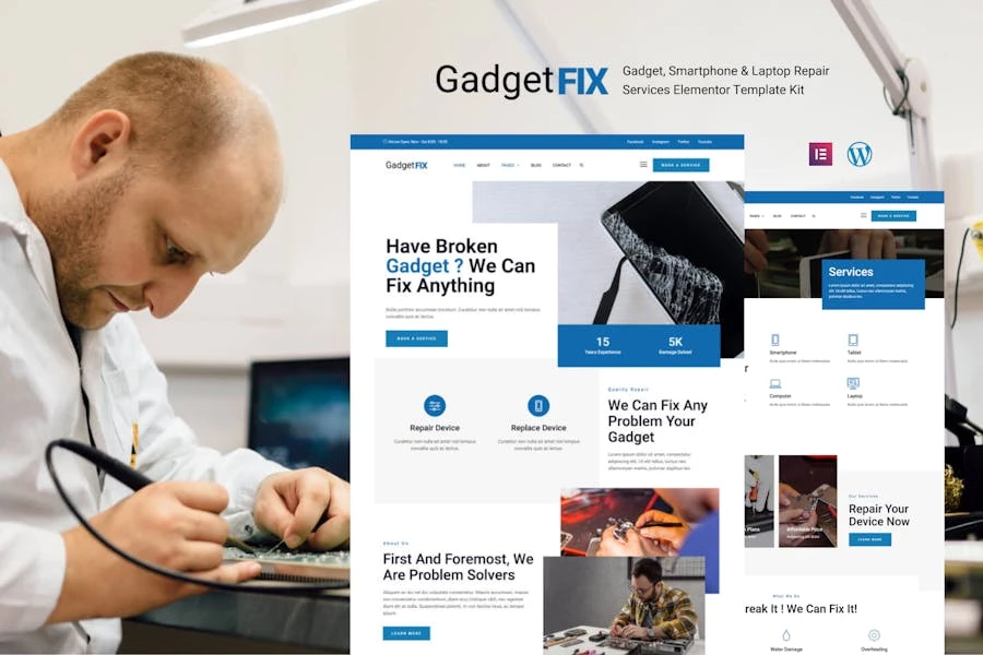 GadgetFix - Template Kit para servicios de reparación de dispositivos, teléfonos inteligentes y computadoras portátiles