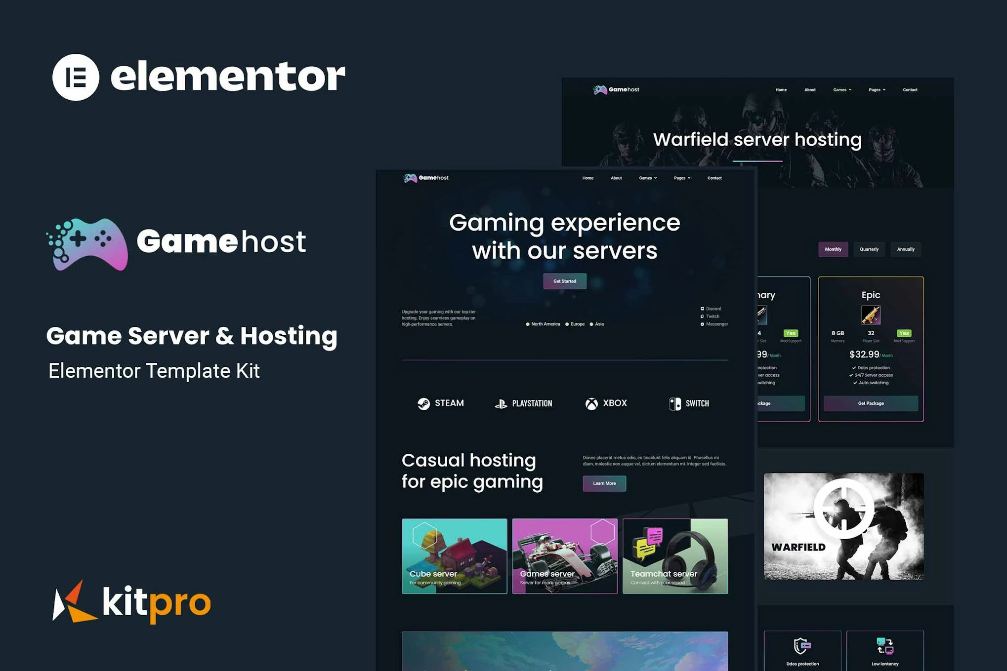 Gamehost - Kit de plantillas Elementor para servidor de juegos y alojamiento