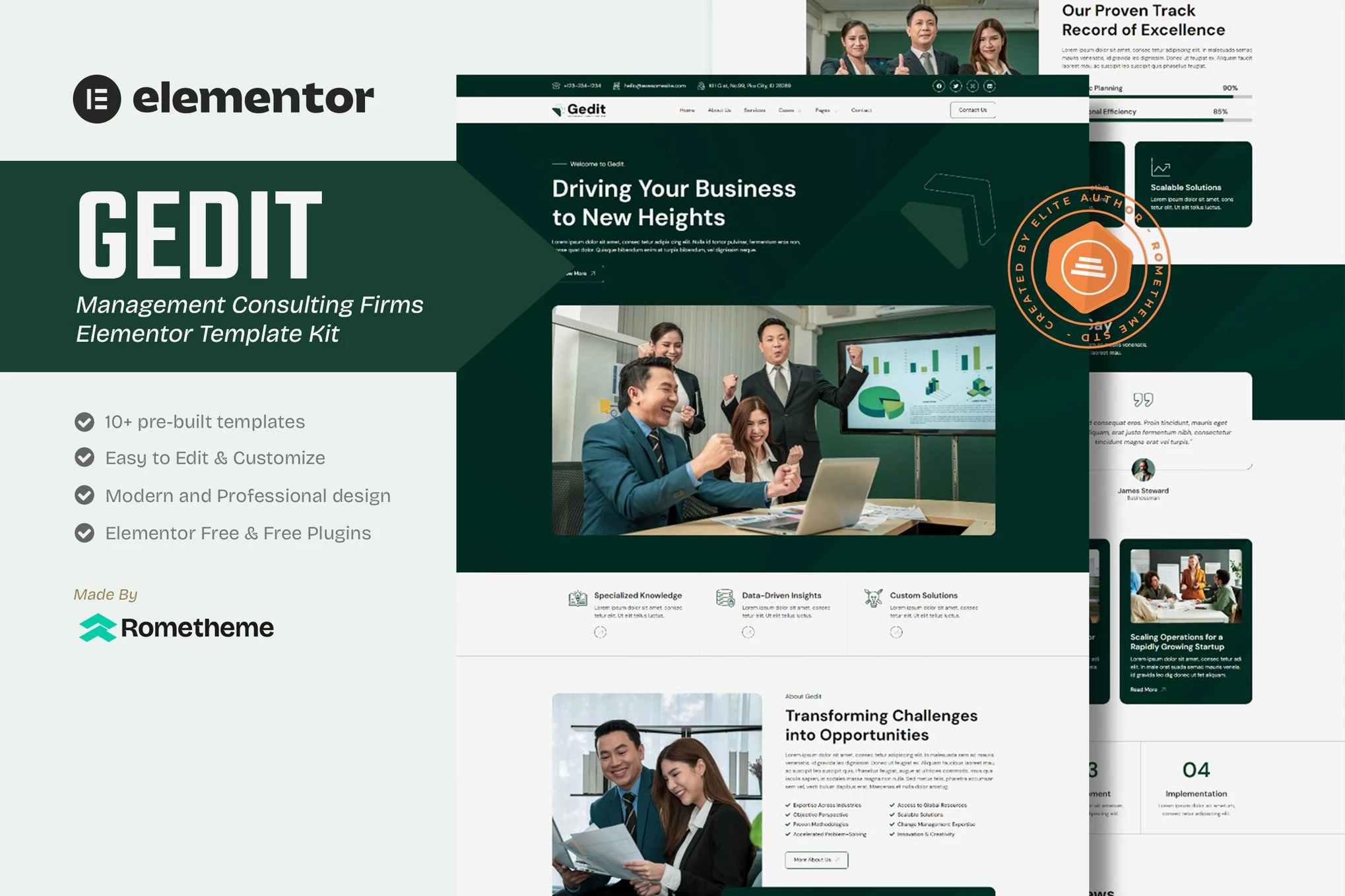Gedit - Kit de plantillas Elementor para empresas de consultoría de gestión