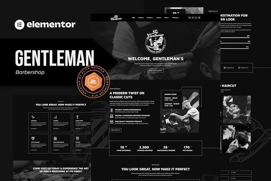 Gentleman - Template Kit Elementor para barberías y peluquerías