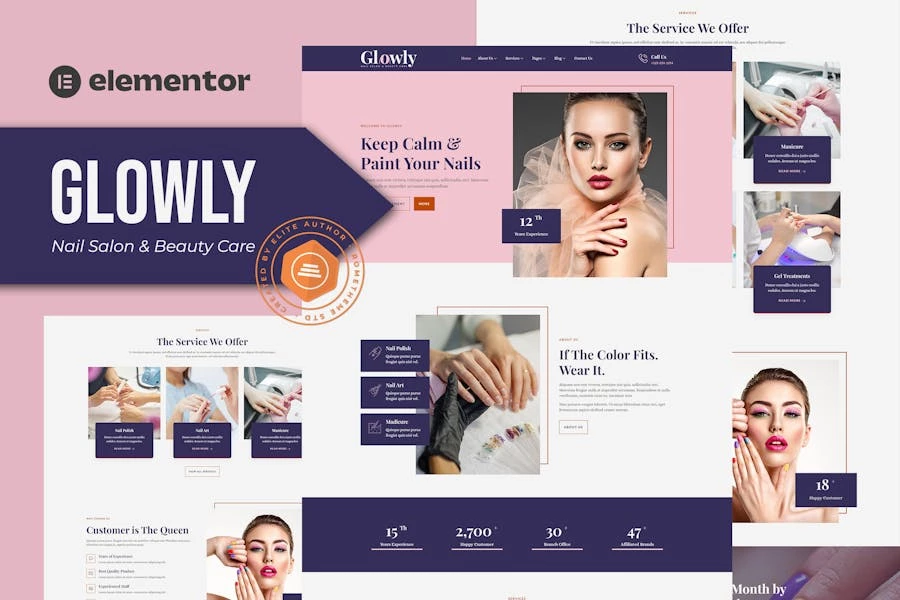 Glowly - Template Kit Elementor para salón de uñas y cuidado de belleza