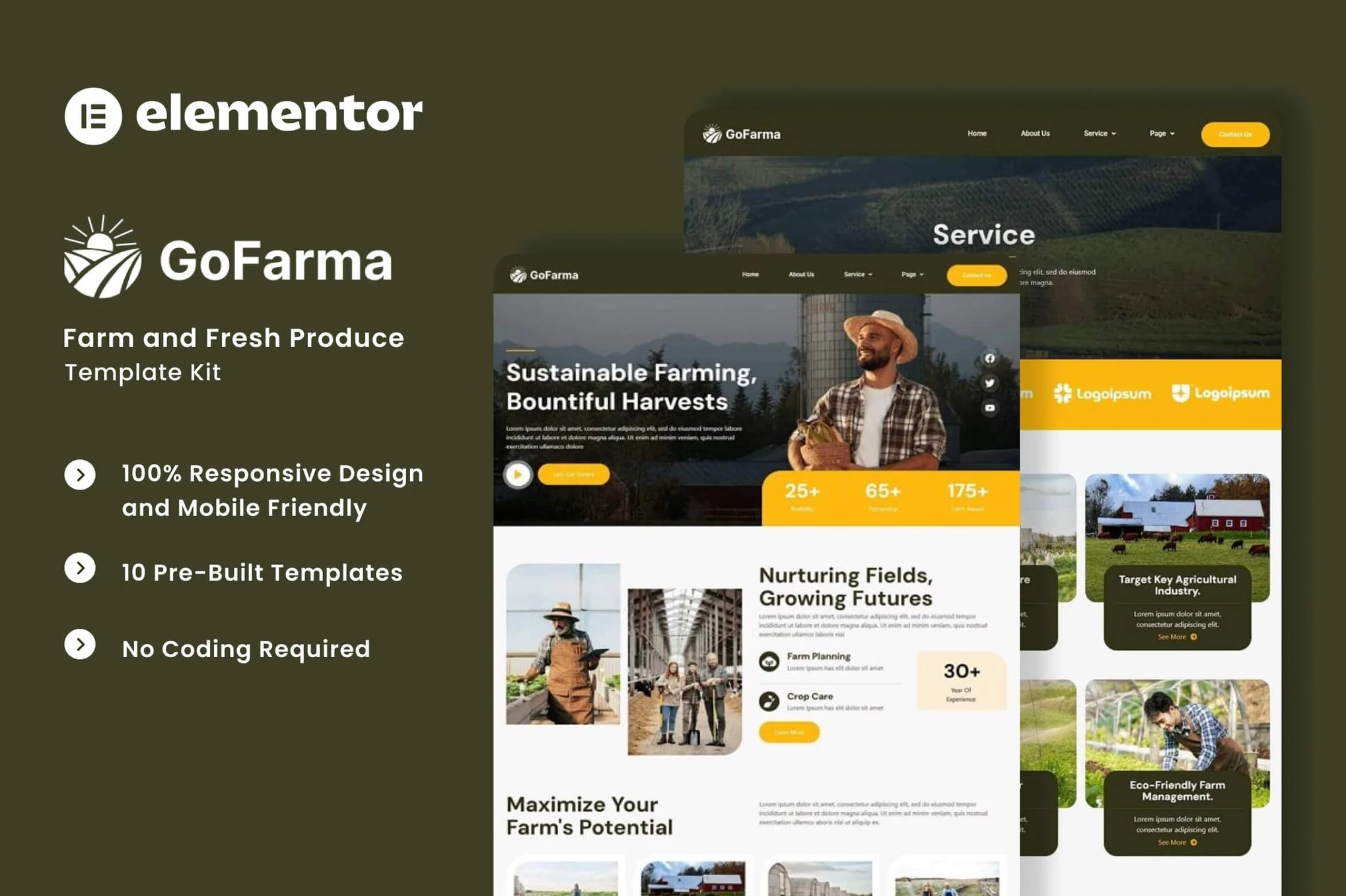 Gofarma - Kit de plantillas Elementor de productos agrícolas y frescos