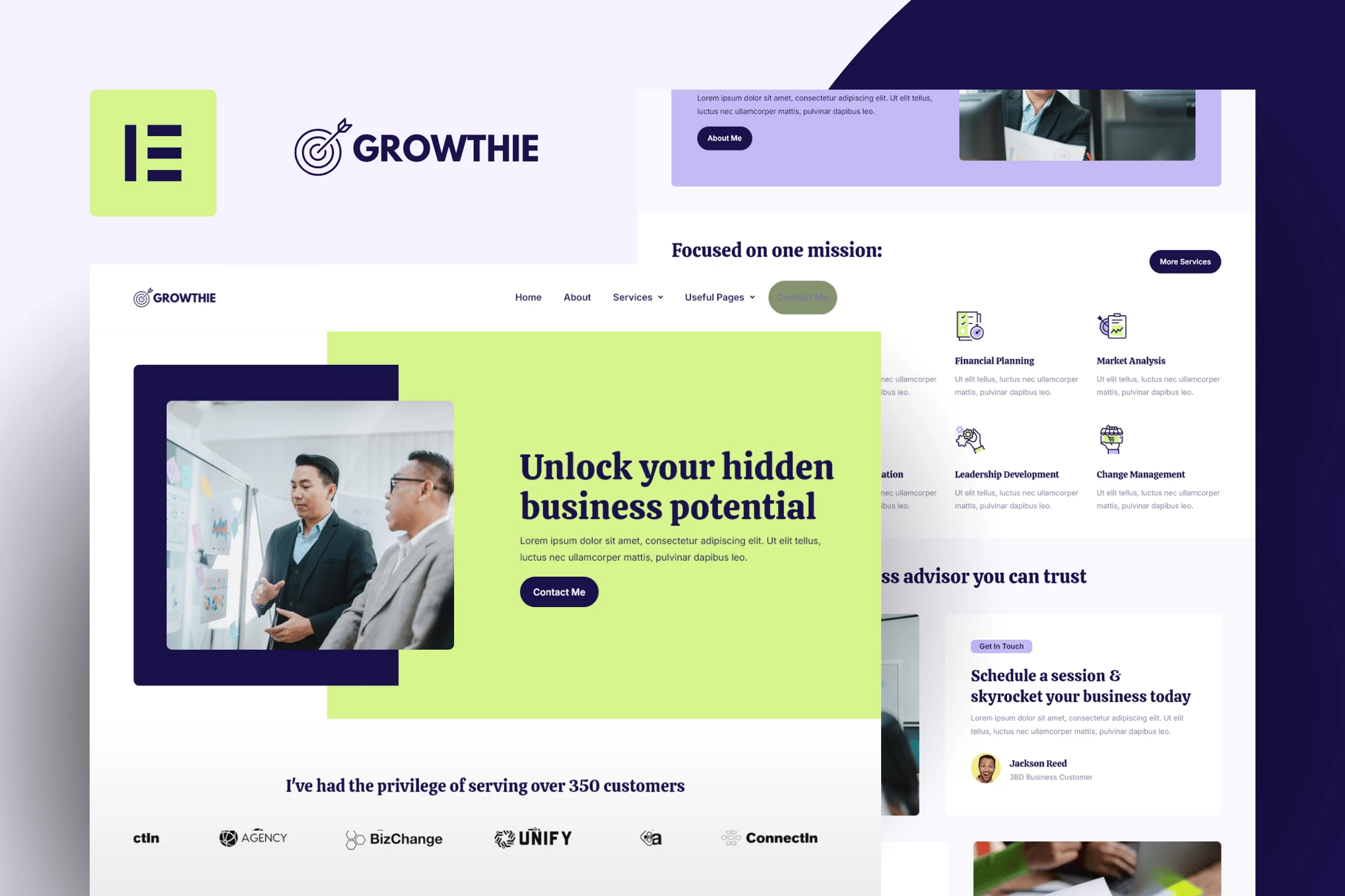 Growthie - Kit de plantillas Elementor para coach de negocios