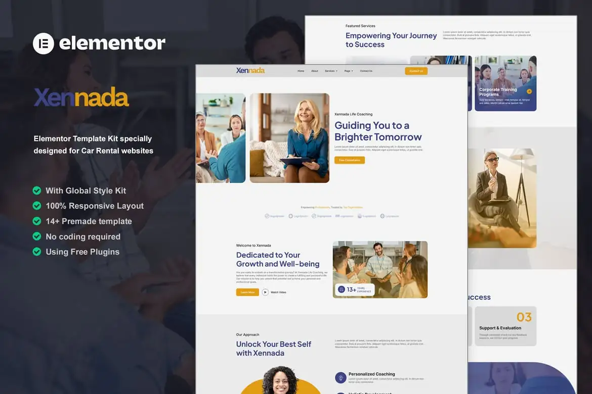 Xennada - Kit de plantillas Elementor para Life Coach