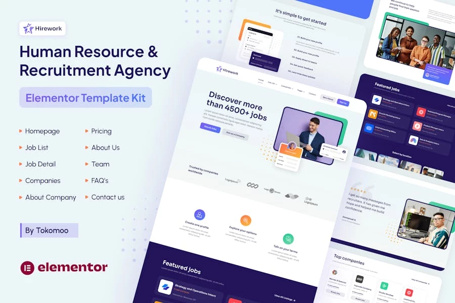 Hirework - Template Kit Elementor Pro para Agencia de recursos humanos y contratación