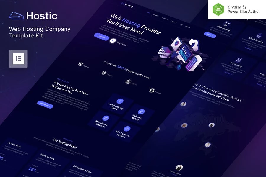 Hostic ? Kit de plantillas Elementor para empresa de alojamiento web
