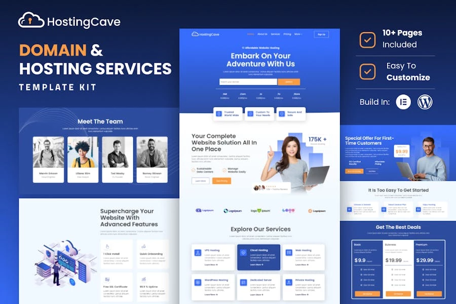 Hostingcave - Kit de plantillas Elementor para servicios de alojamiento web