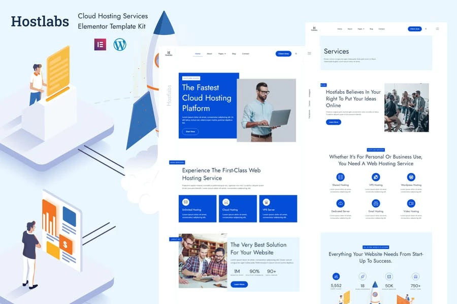 Hostlabs - Template Kit Elementor para servicios de alojamiento en la nube