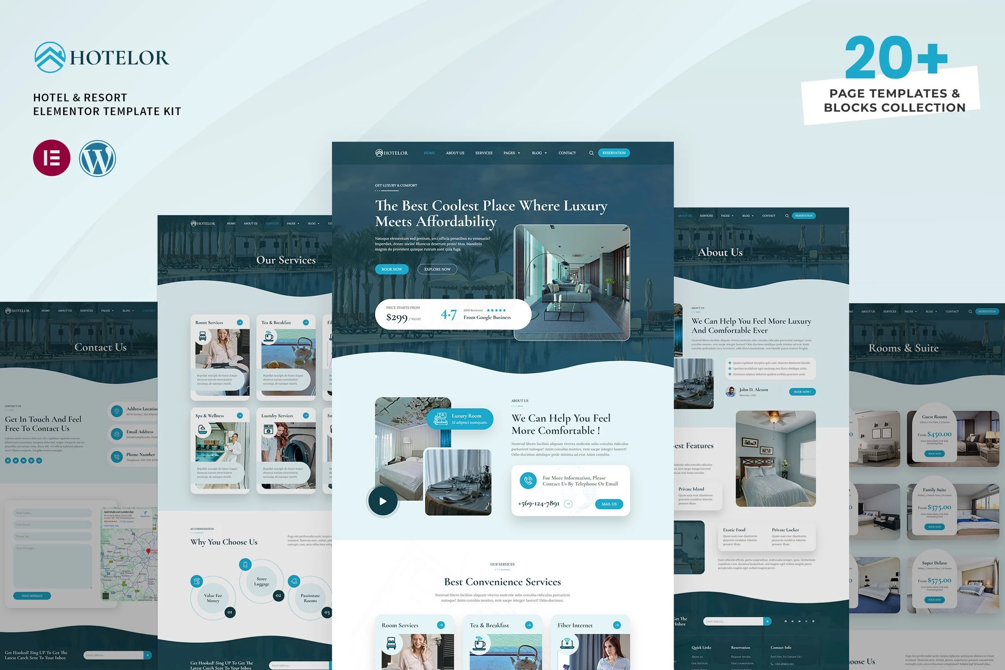 Hotelor - Kit de plantillas Elementor Pro para hoteles y complejos turísticos