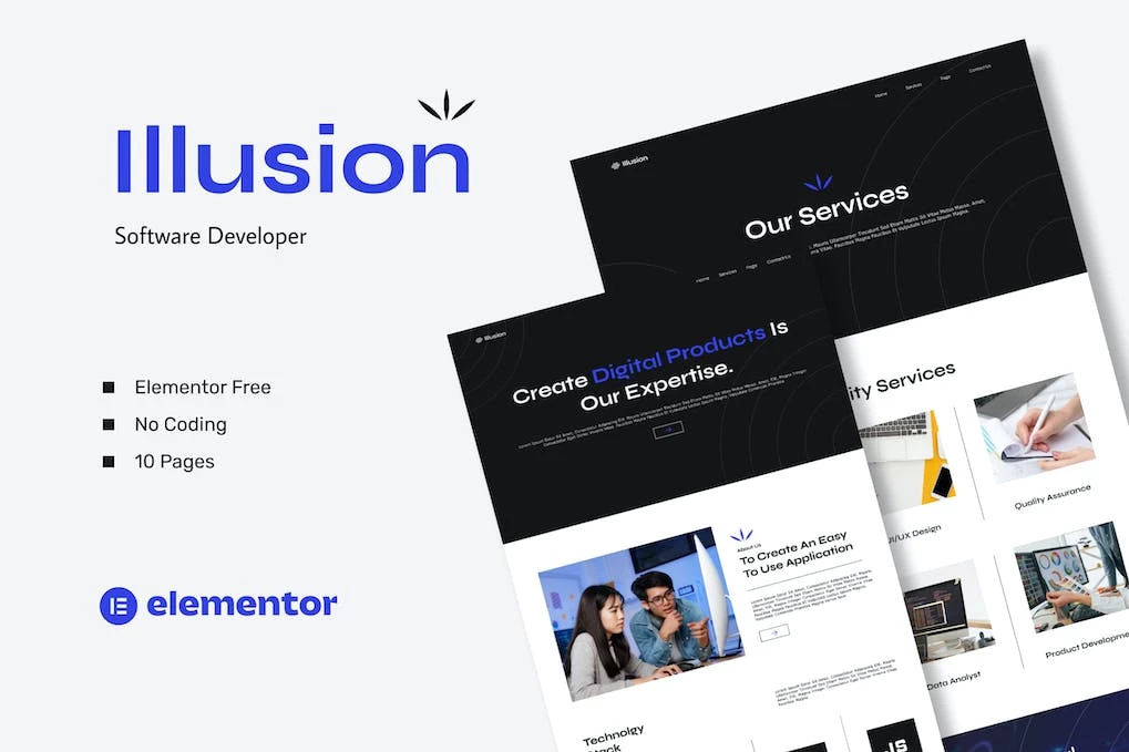 Illusion: kits de plantillas Elementor para desarrolladores de software