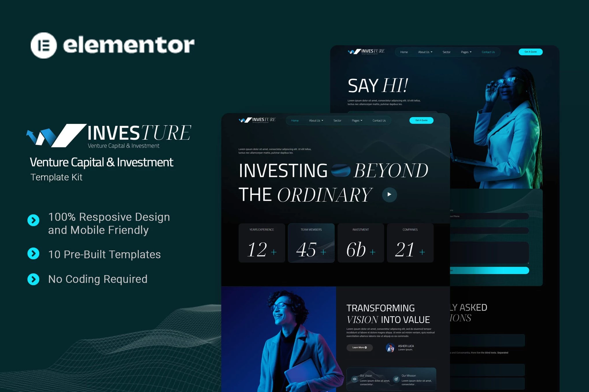 Investure - Kit de plantillas Elementor para capital de riesgo e inversión