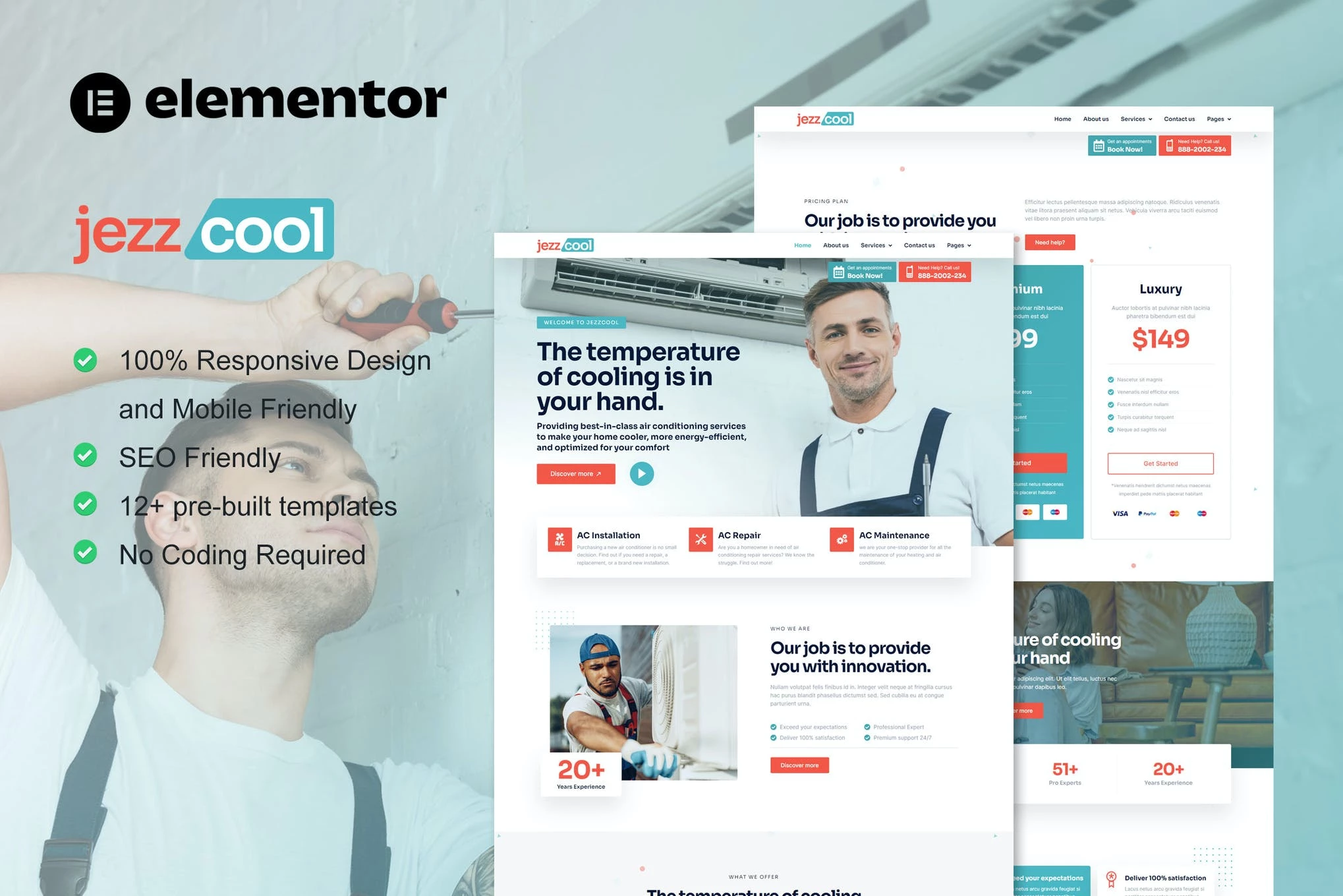 JezzCool - Template Kit Elementor Pro para servicios de reparación de CA