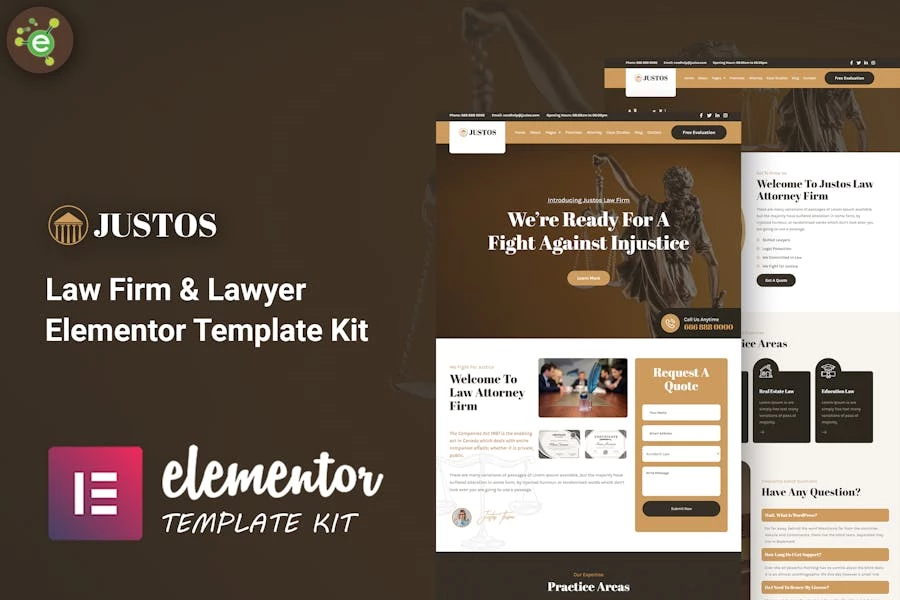 Justos - Template Kit Elementor para bufete de abogados y abogados