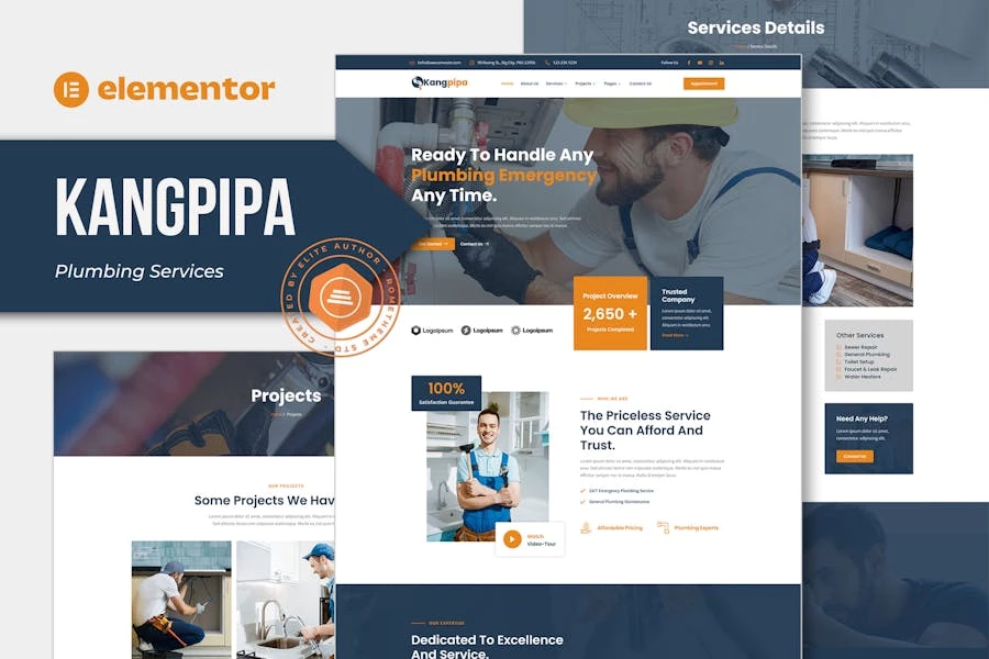 Kangpipa - Template Kit Elementor para servicios de plomería