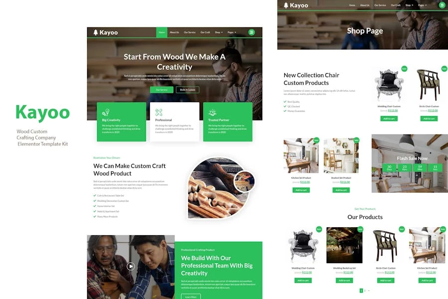 Kayoo - Kit de plantillas Woocommerce Elementor de Wood Company