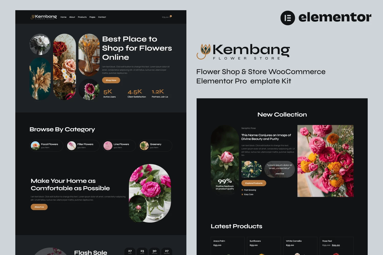 Kembang - Kit de plantillas WooCommerce Elementor Pro para floristería y tienda